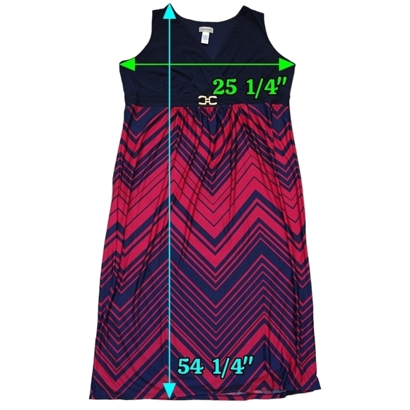 Catherines Navy Blue Red Chevron Surplice Neck Sleeveless Maxi Dress Stretch - Picture 2 of 6